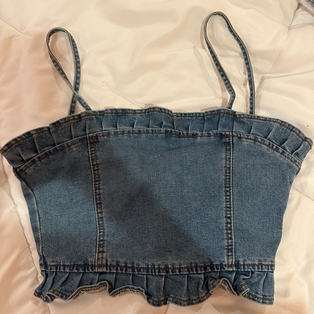 Revolve Denim Ruffle Top